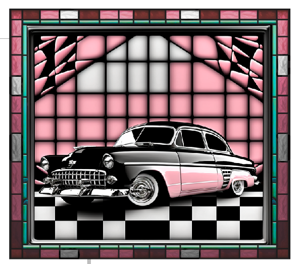 Stained Glass Fifties Car Full Color Skinny Tumbler Wrap
